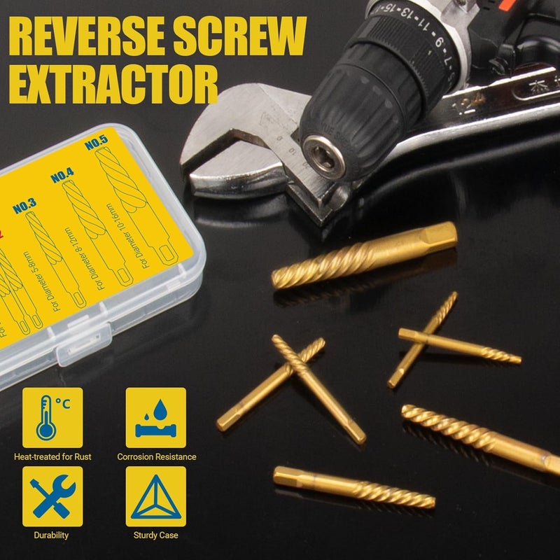 Cleverool Store 7-Piece Damaged Screw Extractor Set, Easy Out Bolt Extractor with Quick Change Adapter for Easily Remove Broken Bolts, Stripped Screws, Studs - Image 5